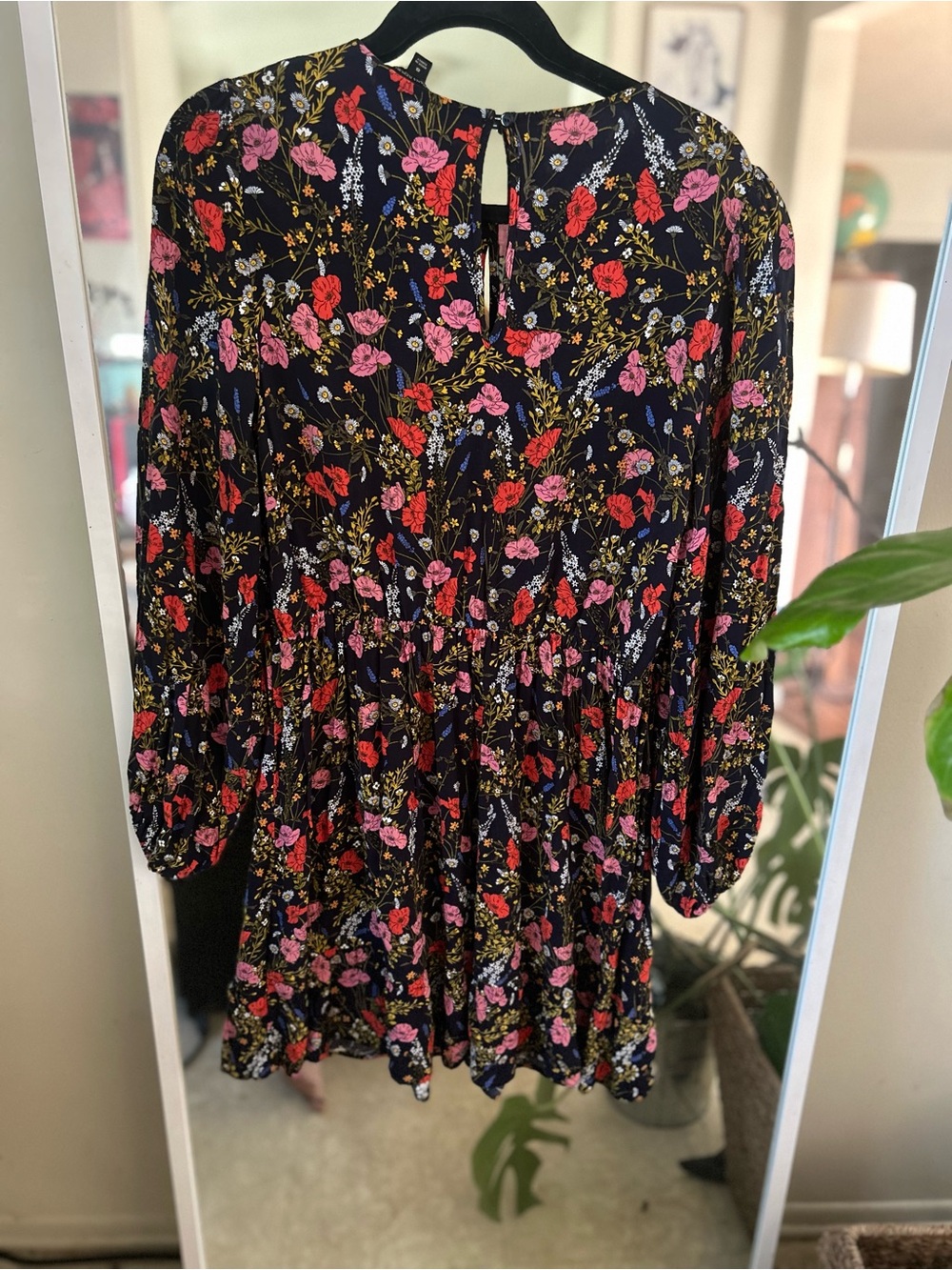 Banana Republic Black Floral Mini Dress with Pink and Red Flowers